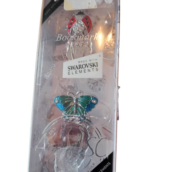 Argento SC Sicura Butterfly Ladybug Bookmark Silver tone Swarovski Element NIB - Picture 2 of 2